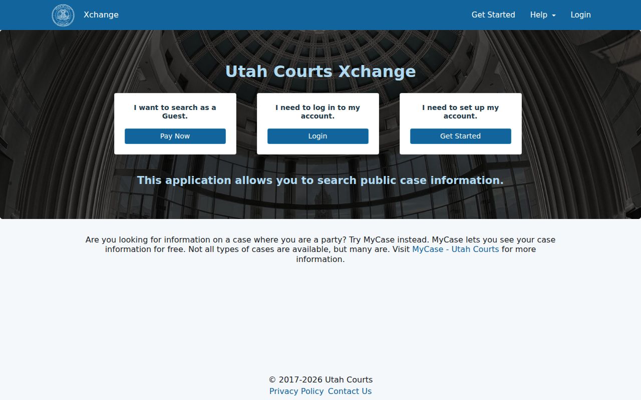 Utah Xchange public case-search landing page