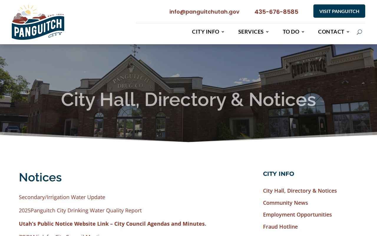 Official Panguitch City Hall directory and city government contact page