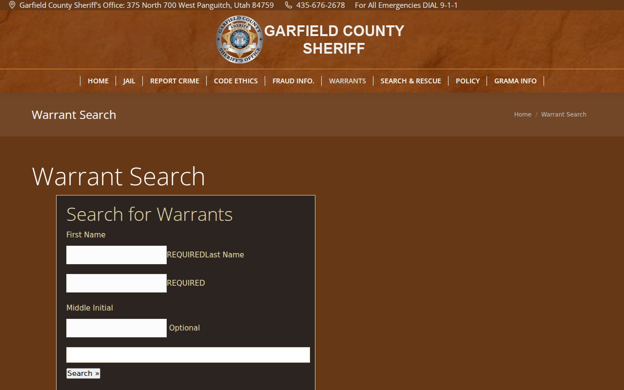 Garfield County Sheriff's official warrant-search handoff to Utah DPS
